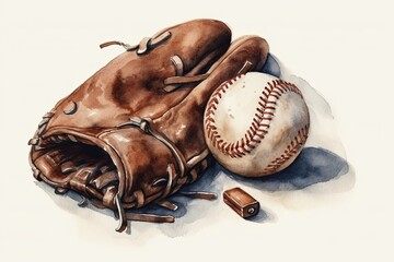 Classic Mitt and Ball on a Clean White Background Generative AI