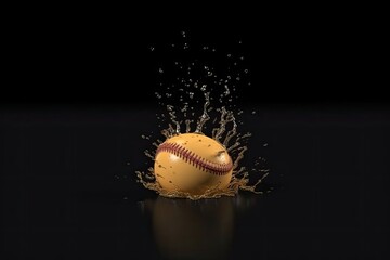 Baseball with a Splash of Water in a Baseball Background Generative AI