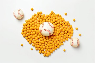 Baseballs on yellow balls in shape of a heart Generative AI
