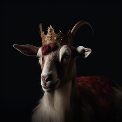 portrait of a majestic Goat with a crown