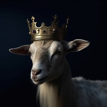 portrait of a majestic Goat with a crown