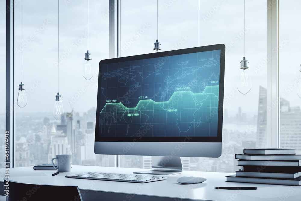 Aufkleber modern computer monitor with abstract creative statistics data hologram, statistics and analytics co