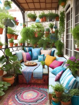 Bohemian Escape: Develop a bohemian-inspired outdoor patio or balcony space with vibrant colors, cozy seating, and eclectic decor.

