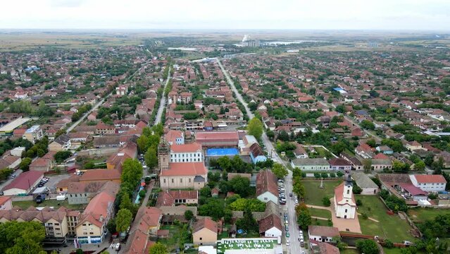 Aerial view of town Novi Becej in Serbia