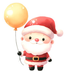 Christmas cute Santa happy action ,balloon,giftbox,candy,map,letter,sledge watercolor holiday illustration isolated on white background, symbol winter, new year and Christmas, greeting card.