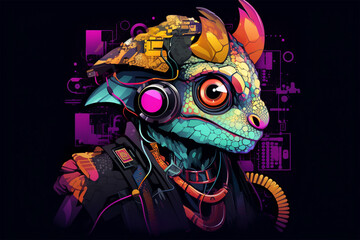 character design of a cyberpunk style lizard