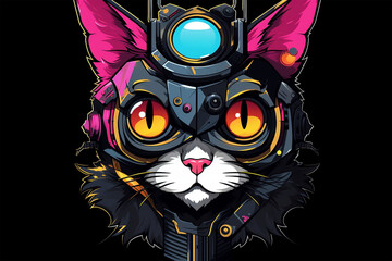 character design of a cyberpunk style cat