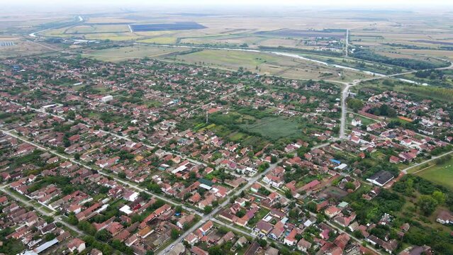 Drone shot of Novi Becej, town in Serbia