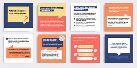 Minimal modern style of social media post banner layout template pack in blue, orange color combination background with simple bubble chat text elements.
