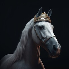 portrait of a majestic Horse with a crown
