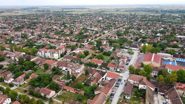 Aerial footage of Novi Becej, town in Serbia