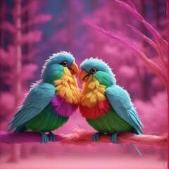 abstract colorful love birds made of thread