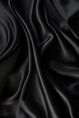 Obraz premium Luxury dark black satin silk cloth in wavy fold fabric texture surface background for wallpaper and other design. Generative AI.