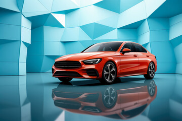 Front of the new modern car in modern style background