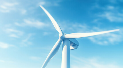 Close up of Wind turbine on blue sky background.