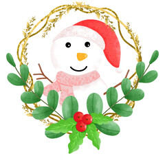 christmas snowman with holly