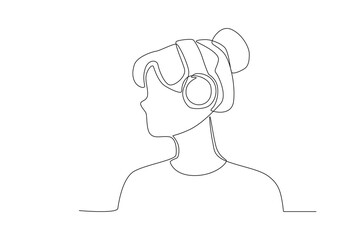 Single one line drawing social media of woman listening to podcast2. Continuous line draw design vector
