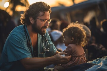 Caring physician conducts meticulous examination of adorable child to ensure optimal health