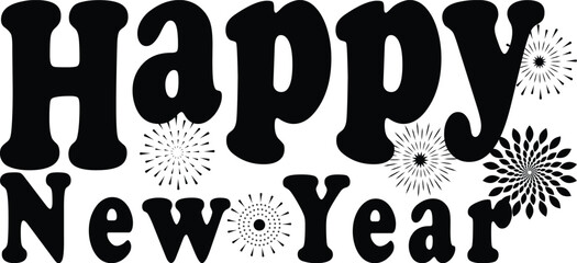 Happy New year black and white editable text object vector with Fireworks Usabele for Banners, Greeting Card, gifts etc Set of happy New year logo and icons