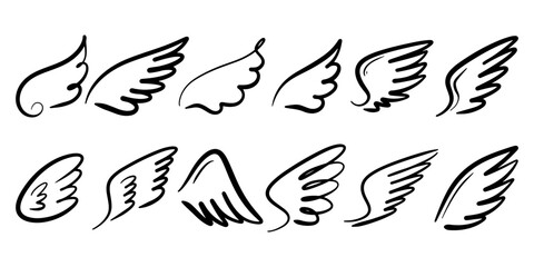 Doodle sketch style of Abstract Wings cartoon hand drawn illustration for concept design. - 681985146