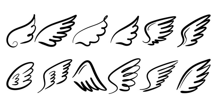 Doodle sketch style of Abstract Wings cartoon hand drawn illustration for concept design.