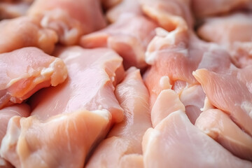 Close up of chunks of raw chicken breast meat