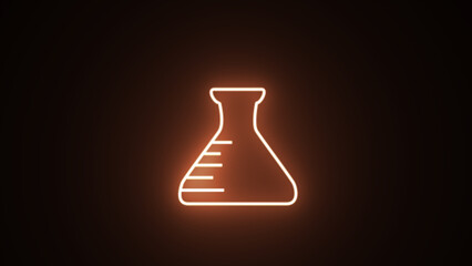 Glowing neon Laboratory chemical beaker with toxic liquid icon isolated on black background. neon icon chemical flask.