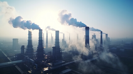 Environmental pollution. Aerial view of factory emitting CO2 - Powered by Adobe