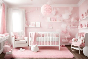 Pink nursery baby room with rug
