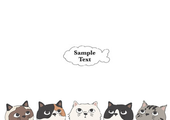 見つめる猫達のフレーム-線画
