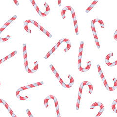 Watercolor pattern with Christmas candy cane on white. Hand drawn Christmas pattern isolated on the white background
