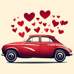 car with hearts