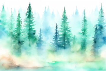Mountain forest background wallpaper in watercolor style