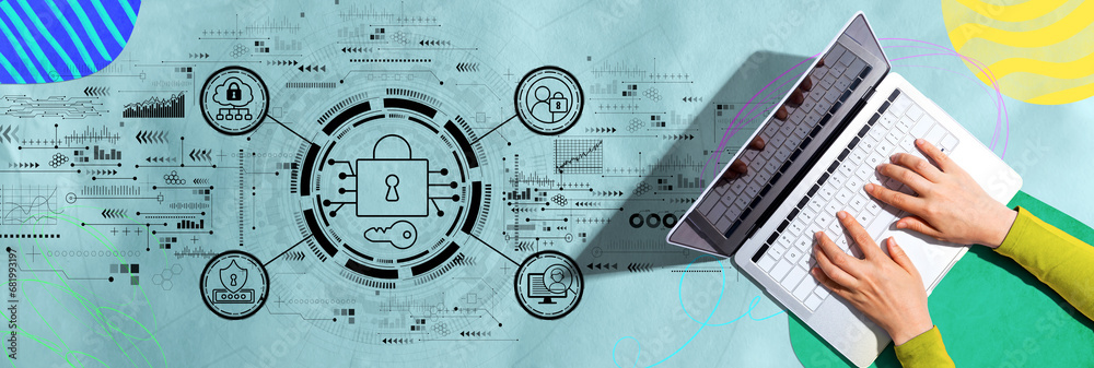 Poster data security concept with person using a laptop computer