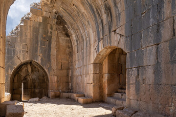 The big  hall in the side watchtower in medieval fortress of Nimrod - Qalaat al-Subeiba, located...