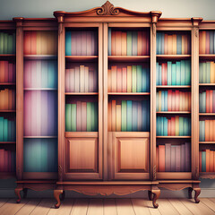 Library Bookcase with colorful books