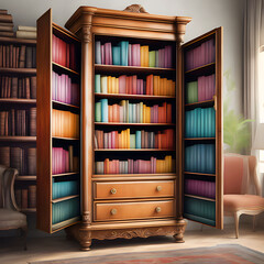 Library Bookcase with colorful books