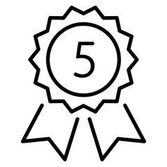Black thin line 5th or 5yr medal icon, simple round recognition flat design vector pictogram, infographic vector for app logo web website button ui ux interface elements isolated on white background
