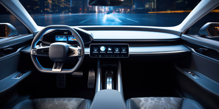 Sleek, futuristic dashboard inside a modern car