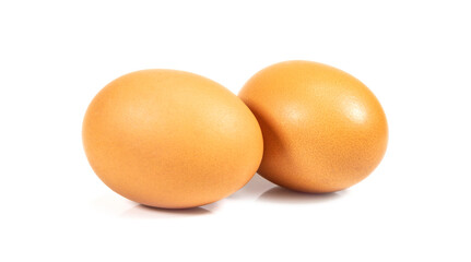 Close up chicken eggs isolated on white background