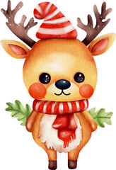 Cute watercolor illustration of reindeer character for Christmas