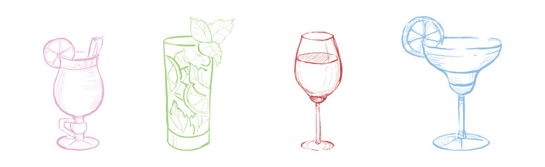 Different Drink and Beverage Hand Drawn Sketch Vector Set