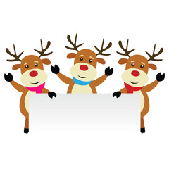 Cute Christmas reindeer holding a blank banner