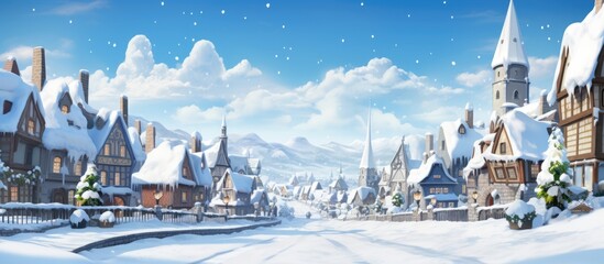 In the heart of the quaint village, a house stood tall, a picturesque building that blended seamlessly with the winter wonderland surrounding it, as if it were straight out of an illustration. The