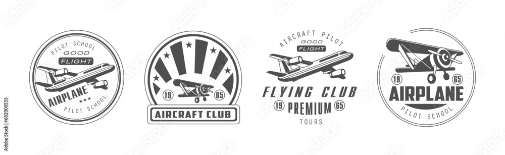 Sticker Airplane Flying Club Label and Emblem Vector Set