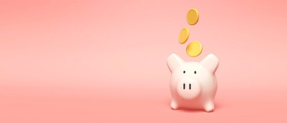Financial theme with piggy bank and coins - clean 3d render