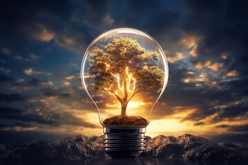 A tree growing inside of a light bulb is a powerful and evocative image that represents the potential of renewable energy to power our homes and businesses.