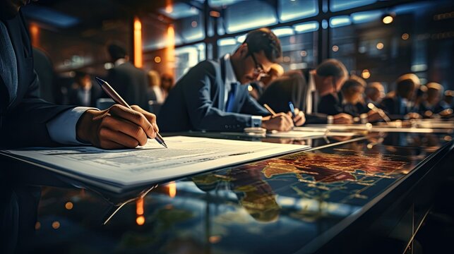 Business meeting to solve current problems, meeting of managers at a common table