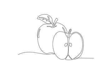 Single one line drawing sliced healthy organic apple. Fresh tropical fruitage concept for fruit garden icon. Modern continuous line graphic draw design vector illustration