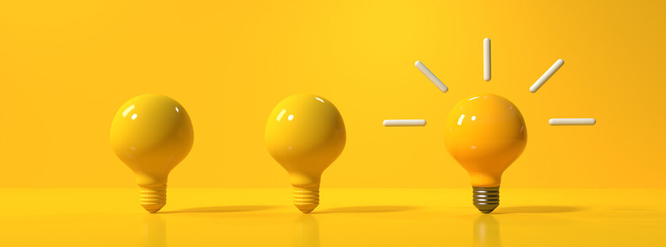 One out unique idea light bulb - 3D render